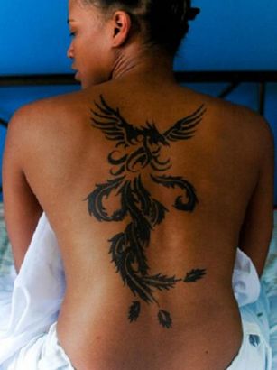 Tribal Phoenix Pic Tattoo On Back